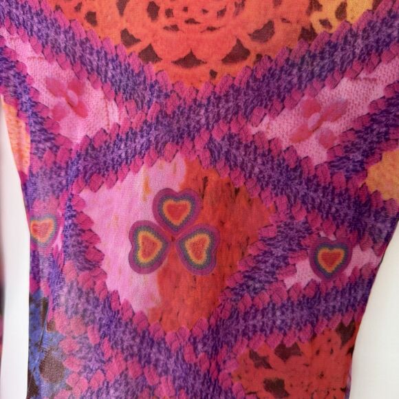 AGOLDE Vintage Mesh Top Y2K 00s Abstract Crochet Hearts Sheer Floral Grunge SM - Picture 5 of 12